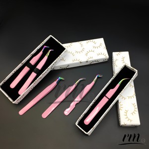 Nuevo Juego de Pinzas para Extensión de Pestañas con Punta Arcoíris, Pinzas para Pestañas de Alta Calidad con Caja de Cartón con Diseño de Pestañas - Product Image 2