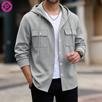 Blouson décontracté pour homme, coupe ample, grande taille, couleur unie, en tissu gaufré, à simple boutonnage, avec boucle, cordon de serrage et poche, personnalisable avec logo, vente en gros