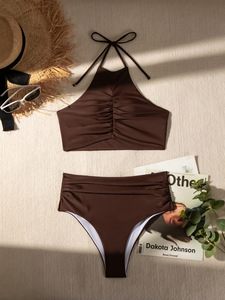 Maillot de bain <span class=keywords><strong>bikini</strong></span> à logo personnalisé pour femmes maillot de bain sexy à fente dos nu de couleur unie - Product Image 6