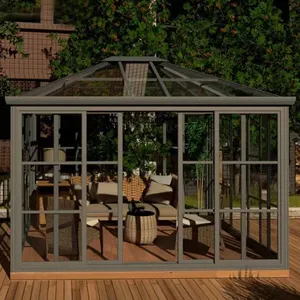Newest Design roof sunroom solarium glass house sun room steel frame and glass wall prefab houses