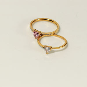 Heart Shape Cubic Zirconia Engagement <b>Ring</b> 18K Gold Plated Women's Romantic Style Jewelry - Product Image 1