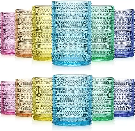 12 Count Hobnail kacamata minum 6 Highball gelembung Cocktail 14 Oz cangkir kaca 11 Oz air elegan Glassware