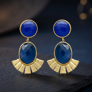 New Arrival Gold Plated Dyed <b>Sapphire</b> Golden Designer Drop <b>Earrings</b> Brass Handmade Ethnic Jaipur Gems Jewelry for Wedding Party - Product Image 3