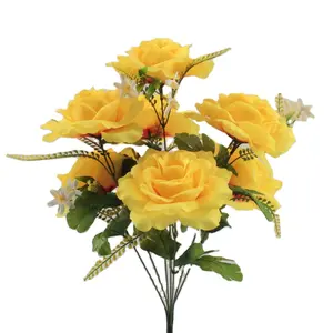 Yiwu Supplies 7 Heads Rose Bouquet Arrangement Artificial Flowers Funeral