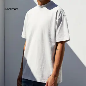 MGOO Basic Mock Neck Men's T-shirts Solid Color Tee Short Sleeve Boxy Oversize T shirt