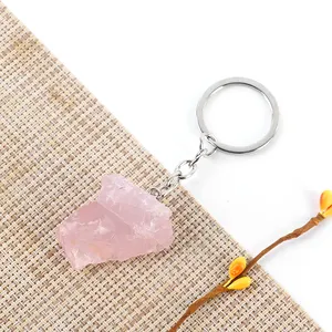 Natural Raw Rough Custom Metal Amethyst Ball Pendant Crystal Healing Stones Key Chain Ring Keychain