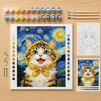 Kit de peinture par numéros Chat mignon style Nuit étoilée encadré Peinture acrylique DIY pour adultes débutants Art mural 40x50cm