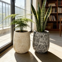 Grand pot/vase à fleurs en ciment simple à motif feuille d'érable pour la décoration intérieure du salon ou du balcon