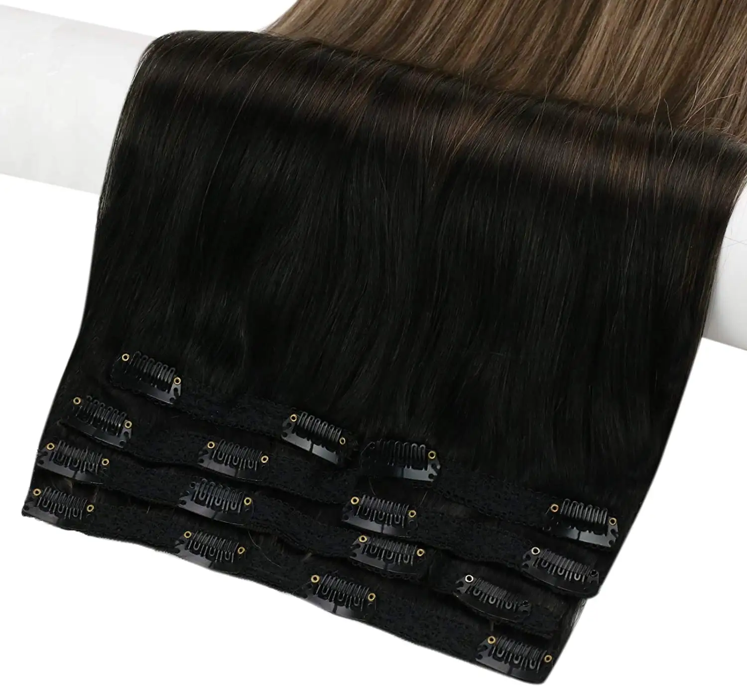 ombre brown/blonde clip in human hair extension 2tone clip on hair