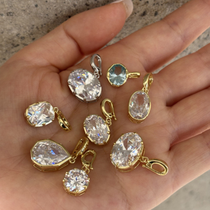 LYBURCHI Ciondoli Minimalisti in Argento Sterling 925 Placcato <span class=keywords><strong>Oro</strong></span> 18K con Zirconi Cubici Ovali Geometrici Scintillanti per Creazione di Gioielli - Product Image 1