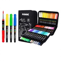 POMAC 60 couleurs, marqueurs acryliques liquides directs, étui en toile, assortiment complet Acuarela Aquarell, stylos de peinture, kit de studio