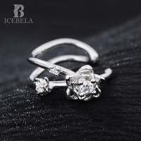 Großhandel koreanische Designer Nische Fine Jewelry 925 Sterling Silber Ohr manschetten Einzigartige Blumen form eingelegte Zirkon Ohrringe für Mädchen