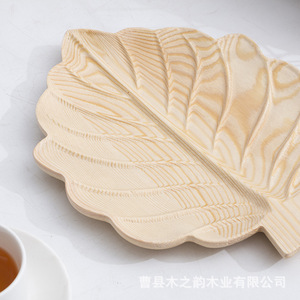 Bandeja de Madera con Forma de Hoja para Frutas, Diseño Tallado con Vetas, Plato de Madera Sólida para Servir Bocadillos, Uso Residencial - Product Image 2