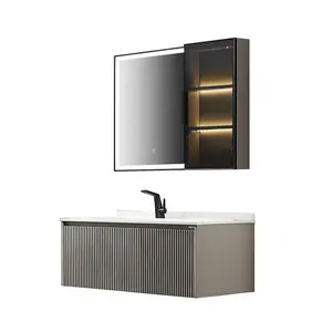 Washroom Modern Bathroom Vanity Bathroom Cabinet Sets With LED Mirror And Ambient Lighting From Manufacturer