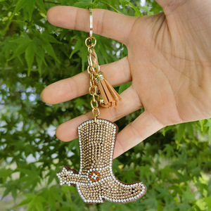 Western Rhinestone Keychain Accessories Car Keys Holder Cowboy Hat Boots Bling Crystal Key Chain