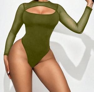 Viviblook Z0203BS Women Sexy Bodysuit Mesh Splicing See Through Solid Color Romper Lingerie Bodysuits - Product Image 4