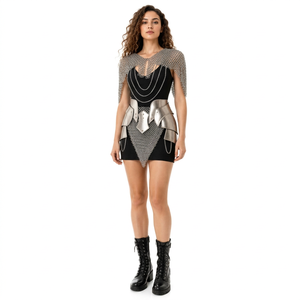 Ensemble d'armure en maille d'acier inoxydable plaqué argent, forme irrégulière, soudé, artisanat métallique de mode pour vêtements - Product Image 1