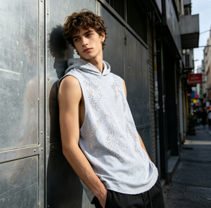 Sweat à capuche oversize délavé pour homme, logo personnalisé, 100 % coton éponge, décontracté, streetwear, pour l'entraînement - Product Image 1