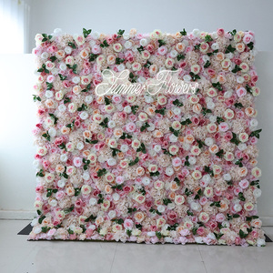 Panneau mural de fleurs rouges de haute qualité bon marché toile de fond enroulable décoration de mariage mur de fleurs - Product Image 2