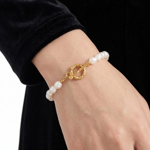 <b>Gold</b> Plated Imitation Pearl <b>Beaded</b> <b>Bracelet</b> Women's Classic Lock Clasp Jewelry Gift - Product Image 1