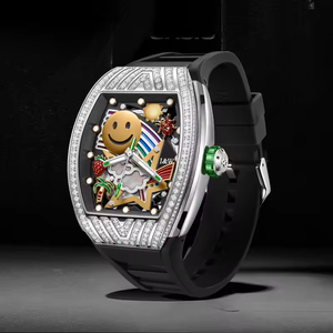 Montre automatique de luxe personnalisée pour homme, cadran rectangulaire 43 mm, verre lumineux, calendrier, réserve de marche, bracelet en caoutchouc - Product Image 2