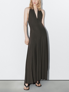 Factory Custom Backless Sleeveless Halter-neck Solid Linen <strong>Maxi</strong> <strong>Dress</strong> High Quality A-Line Linen <strong>Dress</strong> - Product Image 2