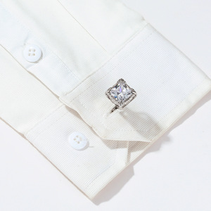 Mancuernillas de Camisa Cuadradas de Plata con Circonita Grande, Estilo Vintage Francés de Lujo, Personalizadas para Hombre, Gran Venta - Product Image 4
