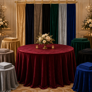 Wholesale Custom Color Premium Velvet <b>Round</b> <b>Tablecloth</b> Color Swatch Display for Banquet Event Rental - Product Image 1