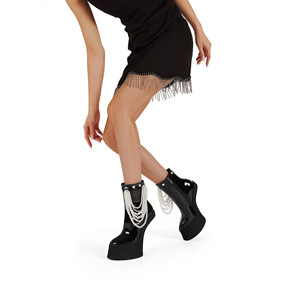 Styles personnalisés spéciaux femmes plate-forme de brevet <span class=keywords><strong>bottines</strong></span> pas de talons scène spectacle <span class=keywords><strong>perles</strong></span> chaussons courts bout pointu chaussures de mode - Product Image 3