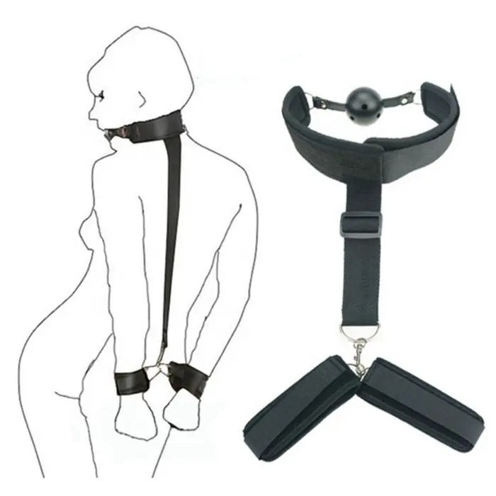 Couple SM bondage restraint gear sex toys adjustable handcuff with mouth gag