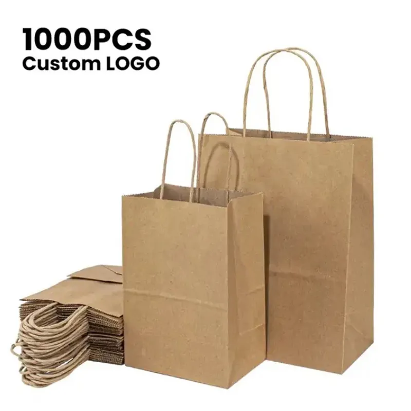 Regalos de compras de negocios personalizados, boda, gracias, comida para llevar, bolsas de paquete de papel con su propio logotipo