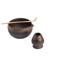 Ensemble de thé matcha en céramique avec glaçure en fer doré, bol à matcha, fouet en bambou Chasen, Chashaku, fournisseur en gros pour hôtels, OEM, ODM