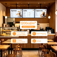Pantalla LCD Comercial para Menús, 1200 Nits de Alto Brillo, para Cafeterías, con Soporte de Pared y Película Antideslumbrante
