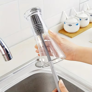 <b>Silicone</b> Kitchen Cleaning Brush with Long 28CM Handle for Cups Milk Bottles & Glassware-Multi-Functional <b>Tool</b> - Product Image 3