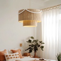 Lampe suspendue en corde de coton naturel personnalisée 2026, lampe de plafond en rotin, abat-jour tissé à la main, lampes décoratives