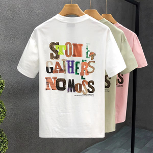 Camiseta de Verano de la marca Mensummersense, tela de terciopelo de manga corta con gofres, diseño americano moderno, combinación fácil para estampado de estilo Formal - Product Image 4
