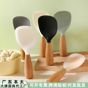Cuchara de silicona para arroz con mango de madera, utensilio de cocina multiusos antiadherente para cocinar y servir - Product Image 4