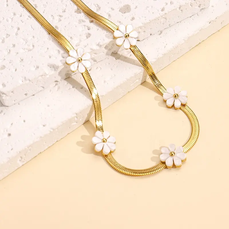 Bán buôn 18K vàng thép không gỉ trang sức Boho hoa trắng Vỏ Choker Vòng cổ cho phụ nữ