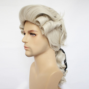 Abogado juez barroco Cosplay peluca rizada gris blanco negro hombres disfraz <span class=keywords><strong>pelucas</strong></span> Deluxe histórico largo sintético peluca para Halloween - Product Image 3
