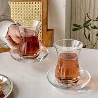 Tasses à thé en verre résistant à la chaleur turques, assiettes à goûter de style européen, tasses à café et à thé aux fleurs transparentes pour la maison