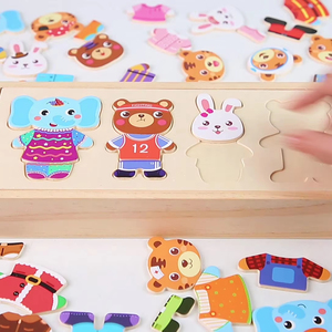 Hot bambini in età prescolare precoce educazione animale in legno trasformare i vestiti Montessori <span class=keywords><strong>puzzle</strong></span> per ragazzi - Product Image 2