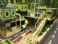 Structure de jeu intérieure commerciale pour enfants, style forêt, multi-niveaux, avec toboggan et piscine à balles pour parc d'attractions