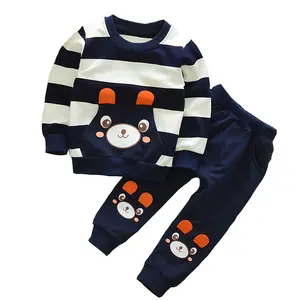 Roupa infantil coreana de primavera e outono, calças de algodão bebê duas mangas pedaço terno