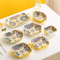 Ensemble de bols à riz en céramique bohème créatif, assiettes à soupe et nouilles vintage irrégulières à double anse, vaisselle jaune pour la maison et la cuisine