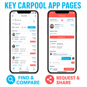 Soluciones de Aplicaciones para Compartir Vehículos (Carpooling) Inteligentes para iOS y Android con Publicación de Viajes, Emparejamiento de Pasajeros y Emparejamiento de Rutas LionCreate - Product Image 3