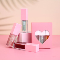 Coffret Cœur : Huile à Lèvres Repulpante en Tube Carré 3 Pièces avec Effet Magique Changeant de Couleur, Paillettes Roses et Saveur