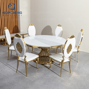 Precio al por mayor Hotel Banquete Muebles comerciales <span class=keywords><strong>de</strong></span> lujo Golden Round Party Wedding Event Alquiler Silla <span class=keywords><strong>y</strong></span> mesa apilable - Product Image 3