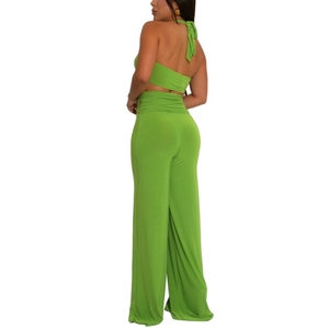 Factory Direct Decorative Button Solid <b>Colour</b> Sexy Halter Backless Ladies Pants Two Piece <b>Set</b> Fashion - Product Image 2