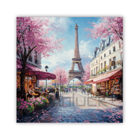 Impression sur toile 40x40cm, décor mural intérieur, paysage de coucher de soleil parisien moderne, balcon confortable avec vue sur la Tour Eiffel, étreinte florale