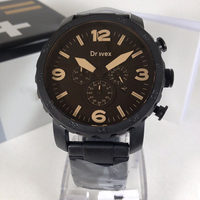 Montre chronographe à quartz pour homme en acier inoxydable de luxe, grands chiffres arabes, cadran noir, lumineuse, étanche, montre de sport FS
